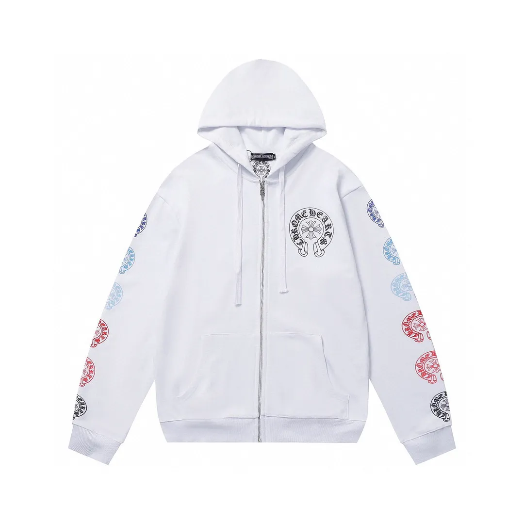 Q04—P230 -Chrome Hearts/Chrome Hearts printed zipper sweatshirt cardigan jacket -420 grams of high-density, high-quality wool, soft, delicate and skin-friendly, soft and silky to the touch, warm and skin-friendly -The hardware zipper accessories are all customized and full of details -Colour: black white -Size: S M L XL